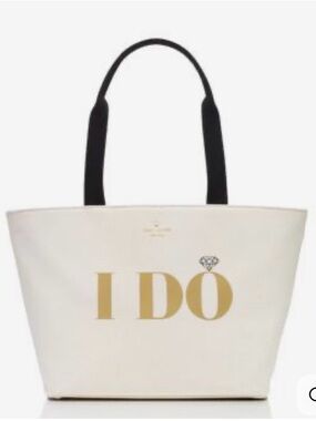 kate spade Cream Canvas 'I DO' Tote with Black Handles